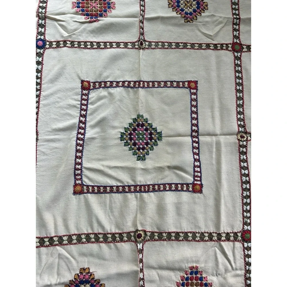 Vintage Hand Embroidered Colorful Tapestry Traditional Czech Slovak 45x48 Boho